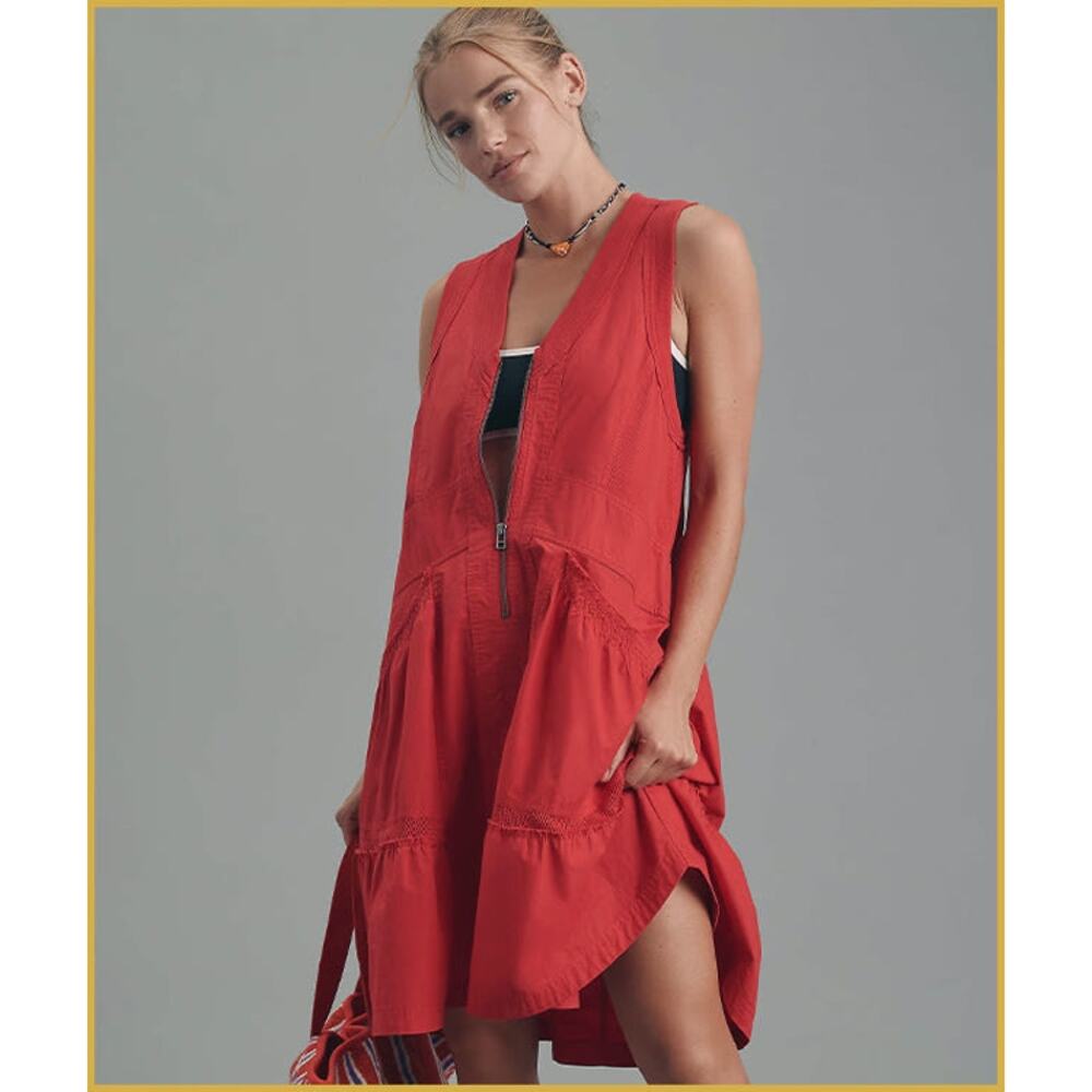 Daily Practice Anthropologie Womens Medium Red Trek Utility Mini Dress Pockets - Picture 2 of 11